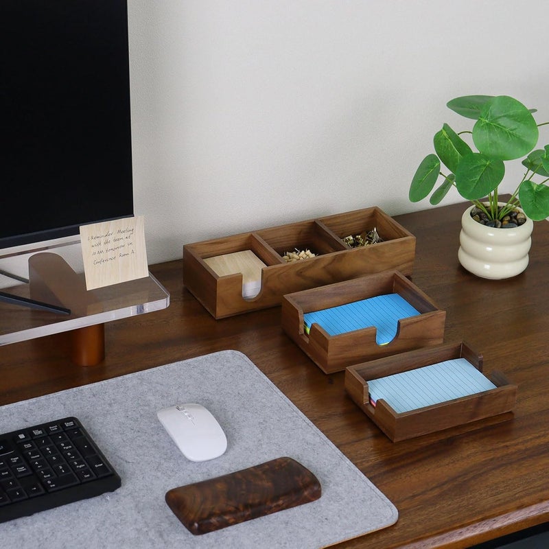 MultiBey 3 in1 Walnut Wooden Sticky Note Holder, 12" x 4.3" x 2.4" Self-Stick Note Pads Holder Memo Pad Dispenser, Wood Post it Note Dispenser Desk Organizer for Office Home School - Image 5